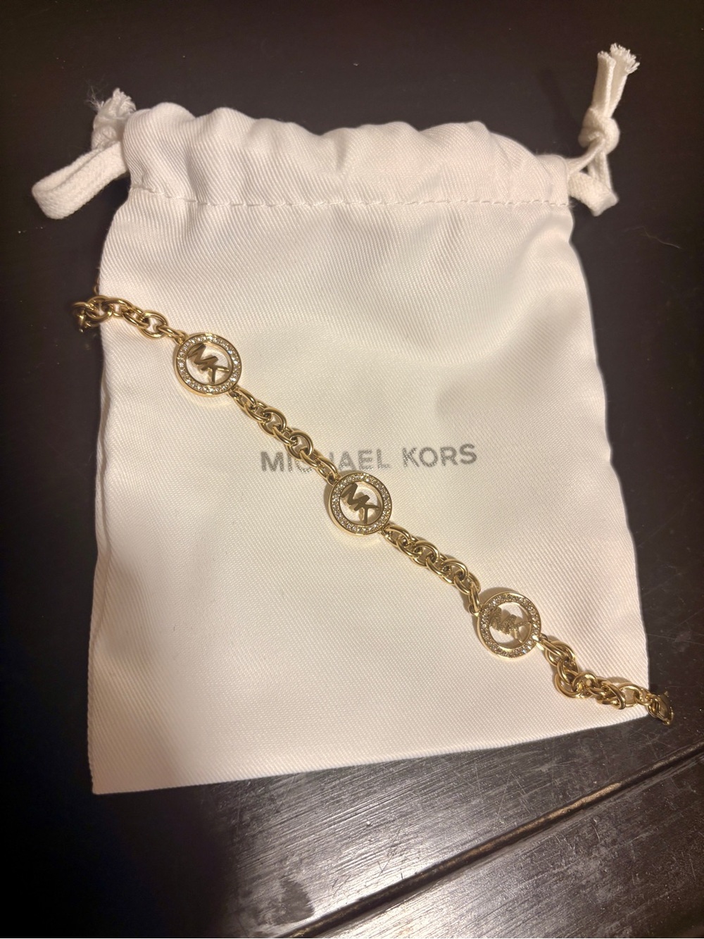Michael Kors Gold Link Logo Medallion Bracelet